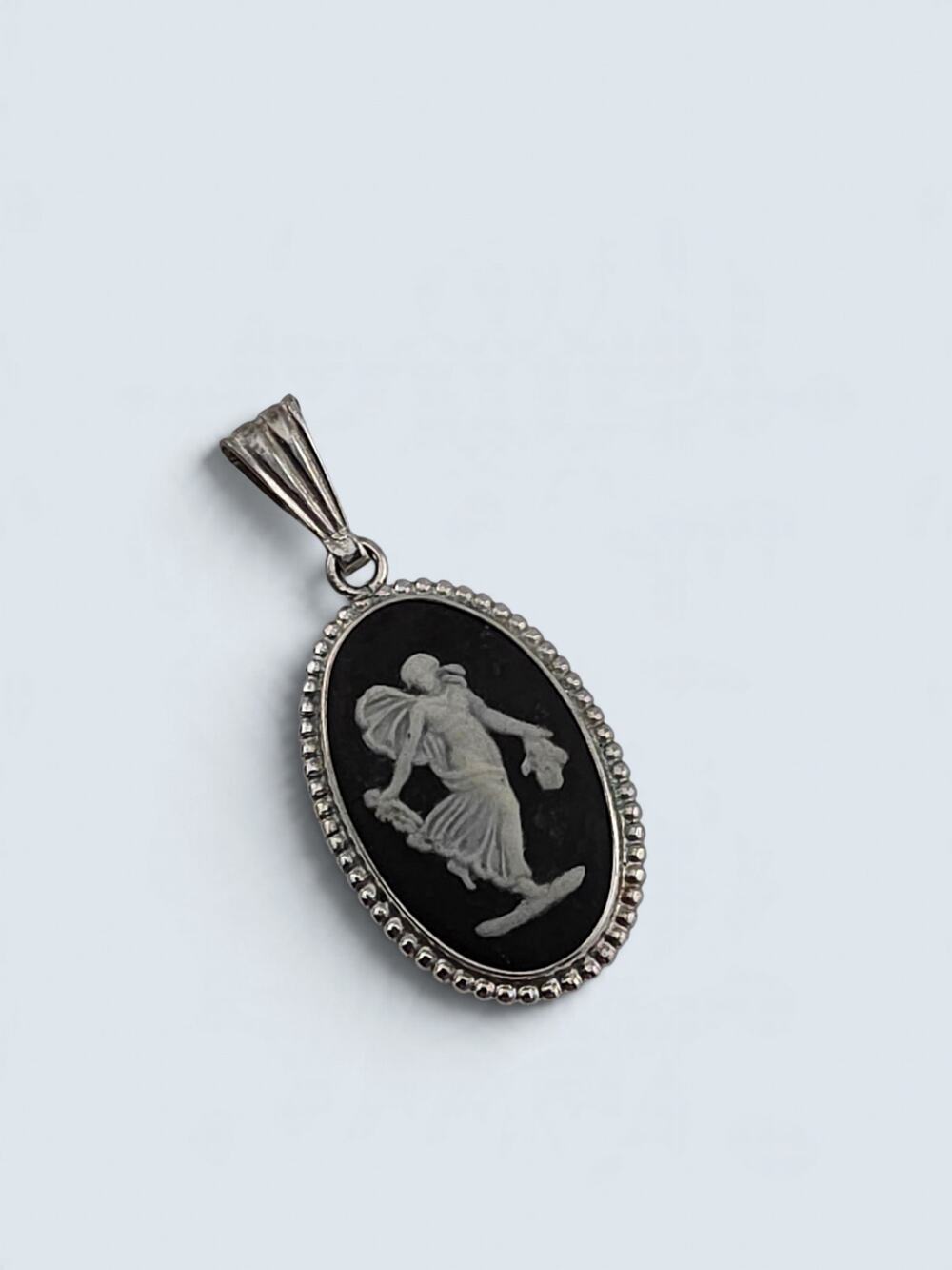 Vintage Wedgwood Dancing Hours Black Jasperware Sterling Silver Pendant 1973
